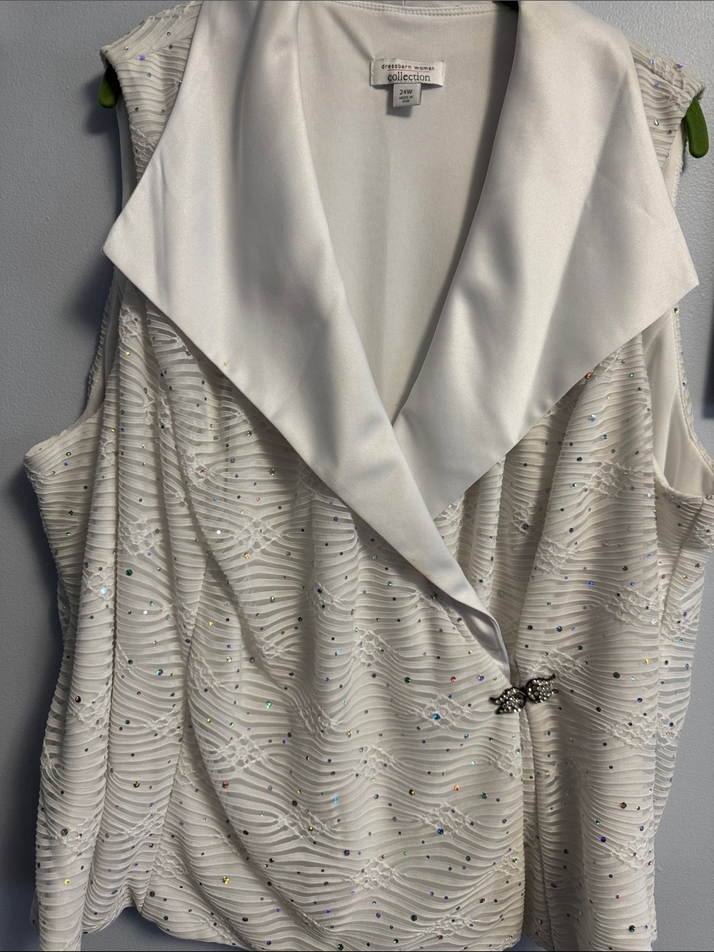 Sleeveless White Satin-Trim Beaded Wrap Top